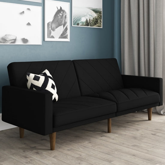 Paxson Linen Fabric Sofa Bed In Black With Wooden Feets
