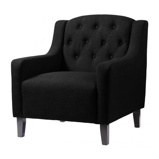 Pemberley Fabric Armchair In Black With Wooden Legs