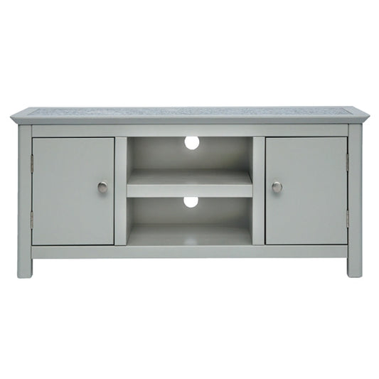 Perth Natural Stone Top TV Stand In Grey With 2 Doors