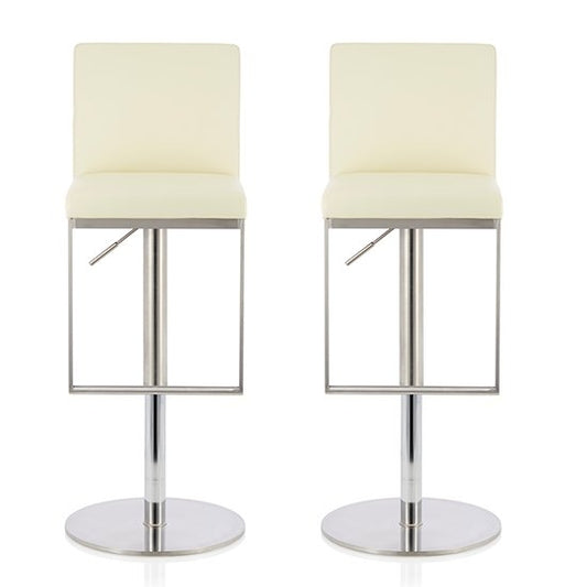 Petunia Cream Faux Leather Swivel Adjustable Height Bar Stool In Pair
