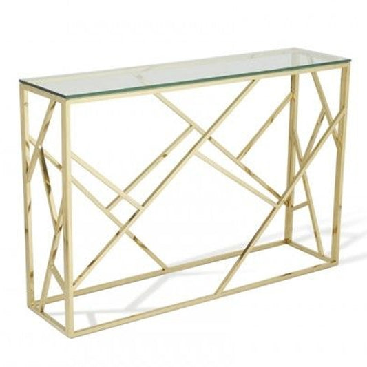 Phoenix Clear Glass Top Console Table With Gold Frame
