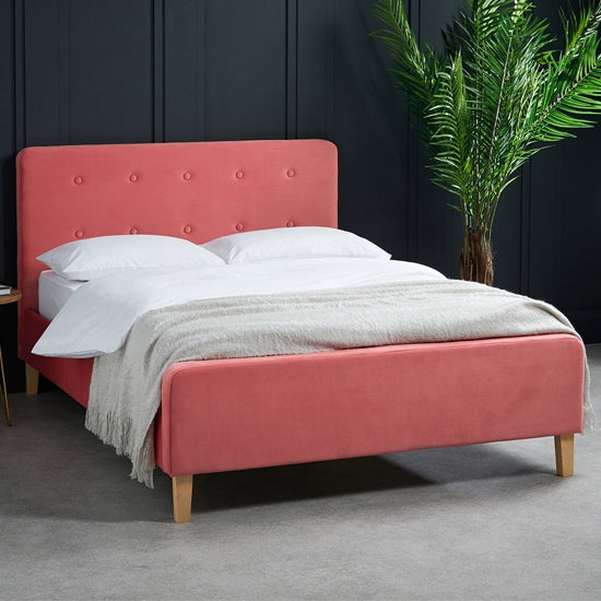 Pierre Crushed Velvet Upholstered King Size Bed In Coral