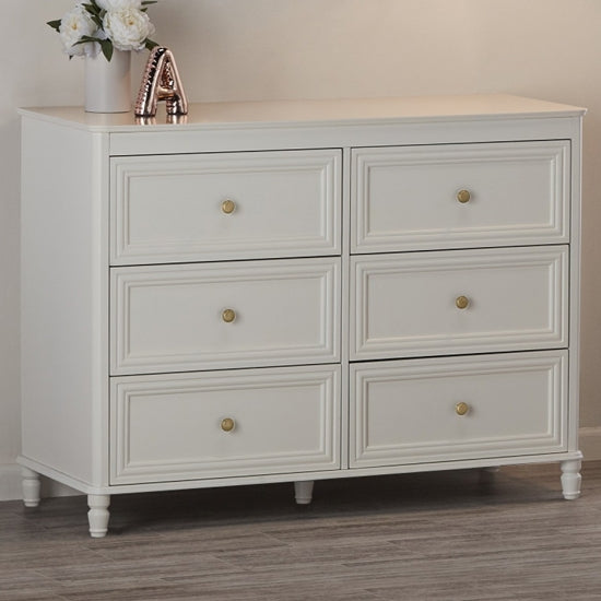 Piper Wooden Chest Of Drawers In Cream With 6 Drawers