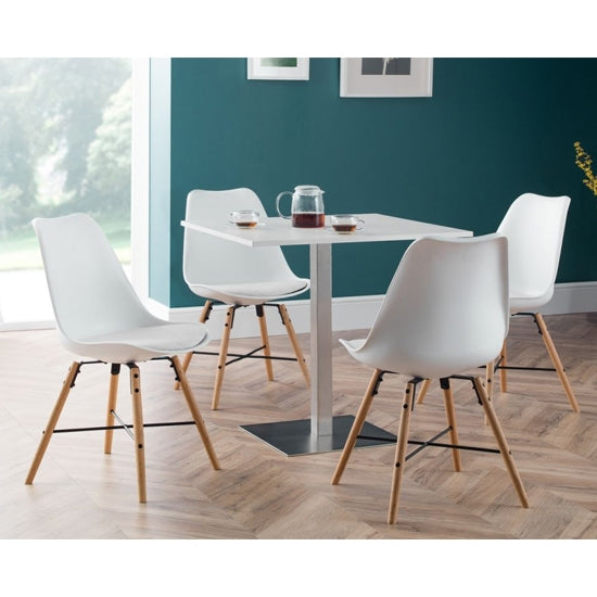 Pisa Wooden Dining Table In White & 4 Kari White Chairs