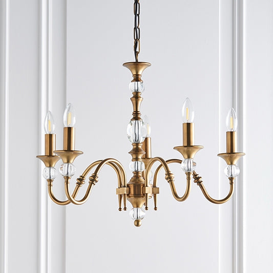 Polina 5 Lights Clear Crystal Ceiling Pendant Light In Antique Brass