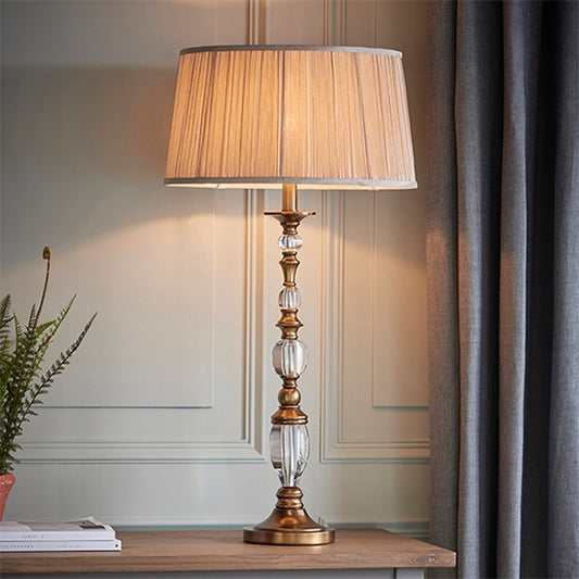 Polina Large Beige Shade Table Lamp In Antique Brass