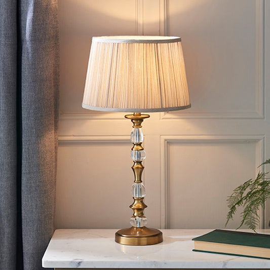Polina Medium Beige Shade Table Lamp In Antique Brass