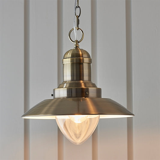 Polperro Clear Glass Ceiling Pendant Light In Antique Brass