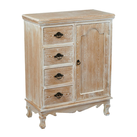Provence Compact Wooden Sideboard In Weathered Oak With 1 Door And 4 Drawers