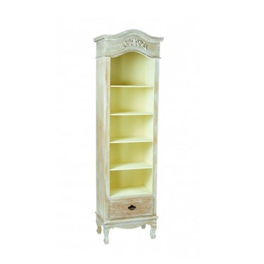 Provence Tall Wooden Bookcase In Weathered Oak With 4 Shelves And 1 Drawer