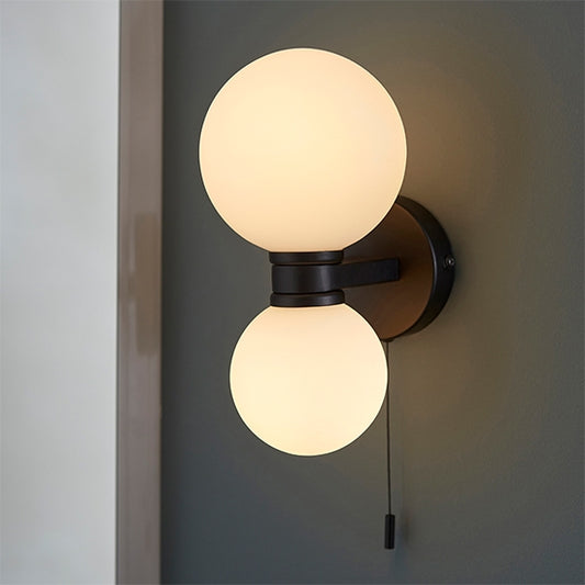 Pulsa 2 Lights Matt White Glass Shades Wall Light In Matt Black