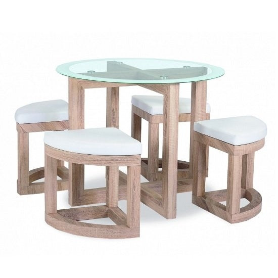 Quarry Round Glass Top Dining Table In Beech With 4 Stools