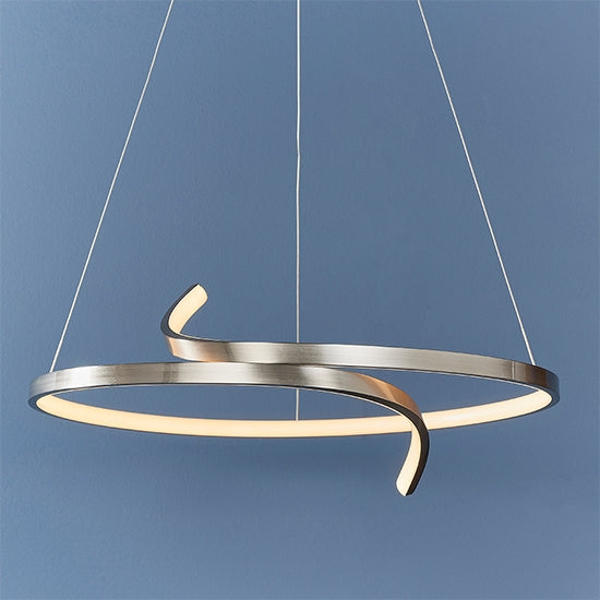 Rafe LED Ceiling Pendant Light In Satin Nickel With Frosted Diffuser