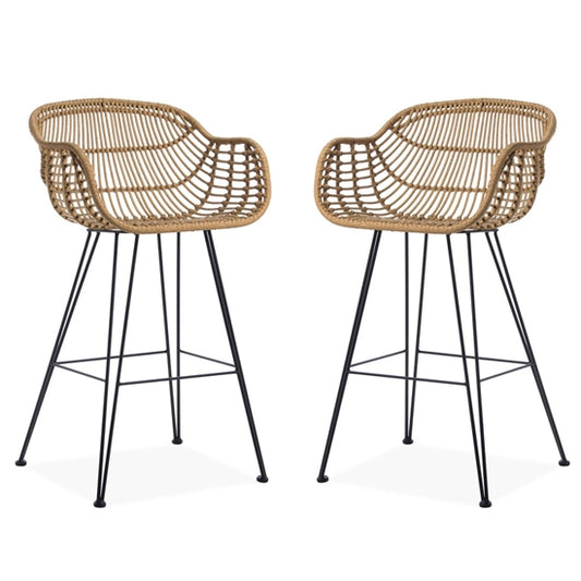 Rafferty Carver Natural Wooden Bar Stools In Pair