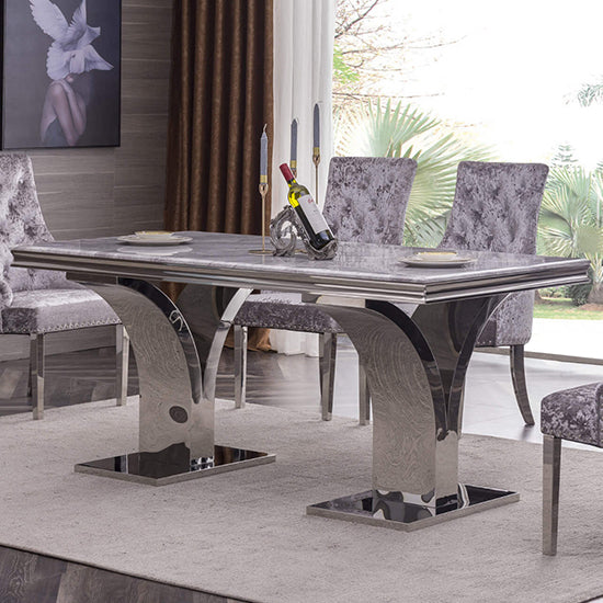 Ramada Natural Stone Dining Table In Marble Effect With Stainless Steel Base
