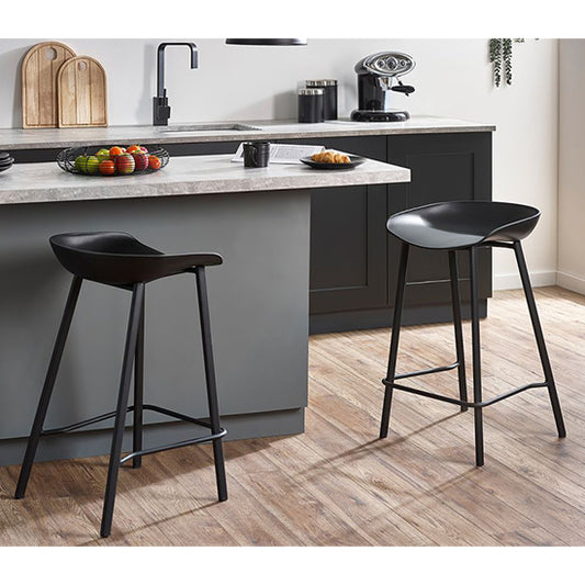 Renzo Black Resin Bar Stools With Black Metal Frame In Pair