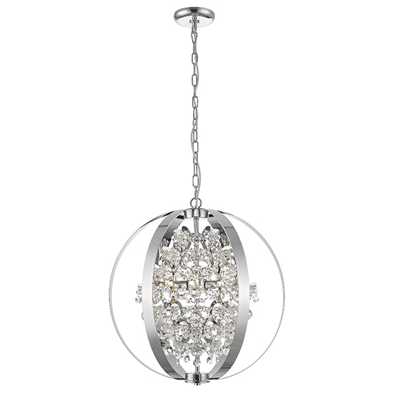 Reyna 5 Bulbs Crystal Balls And Beads Ceiling Pendant Light In Chrome