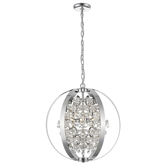 Reyna 5 Bulbs Crystal Balls And Beads Ceiling Pendant Light In Chrome