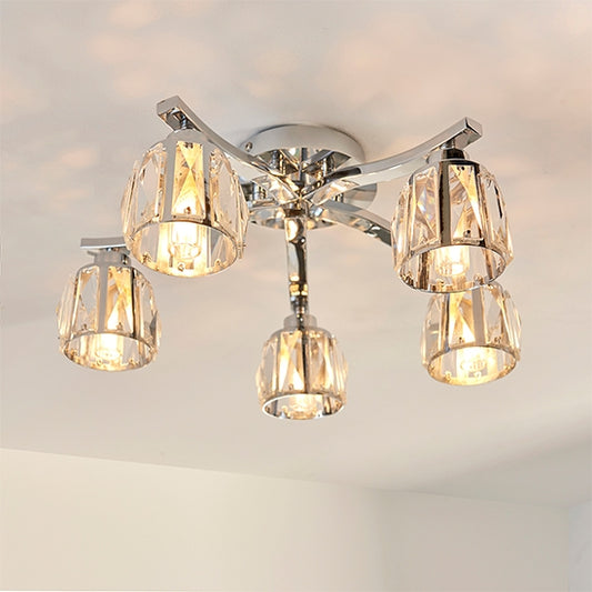 Ria Premium Faceted Glass Crystals 5 Lights Semi Flush Ceiling Light In Chrome