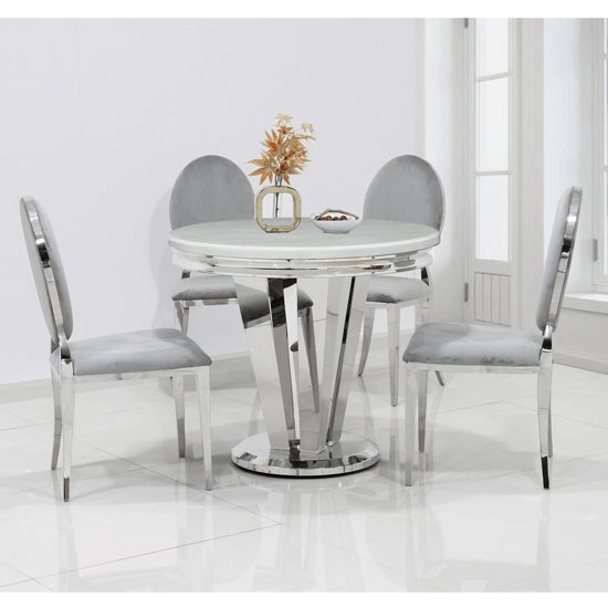 Riccardo 90cm Marble Dining Table In Cream With 4 Hampton Grey Chairs