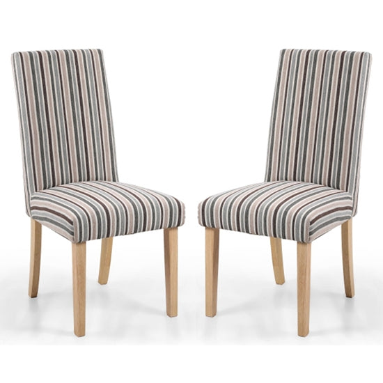 Ridley Chenille Stripe Duck Egg Dining Chairs With Natural Legs In Pair