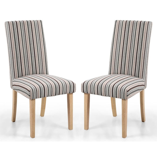 Ridley Chenille Stripe Duck Egg Dining Chairs With Natural Legs In Pair