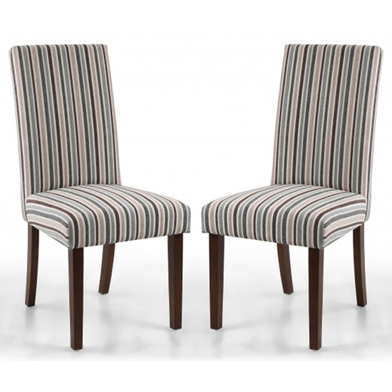 Ridley Chenille Stripe Duck Egg Dining Chairs With Walnut Legs In Pair