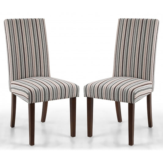 Ridley Chenille Stripe Duck Egg Dining Chairs With Walnut Legs In Pair