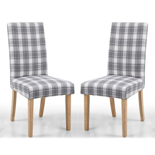 Ridley Herringbone Check Cappuccino Dining Chairs With Natural Legs In Pair