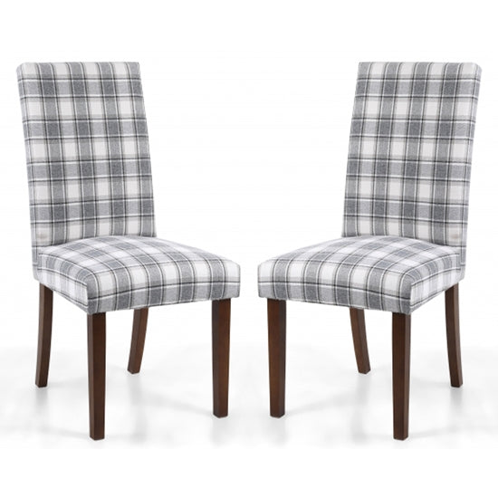 Ridley Herringbone Check Cappuccino Dining Chairs With Walnut Legs In Pair