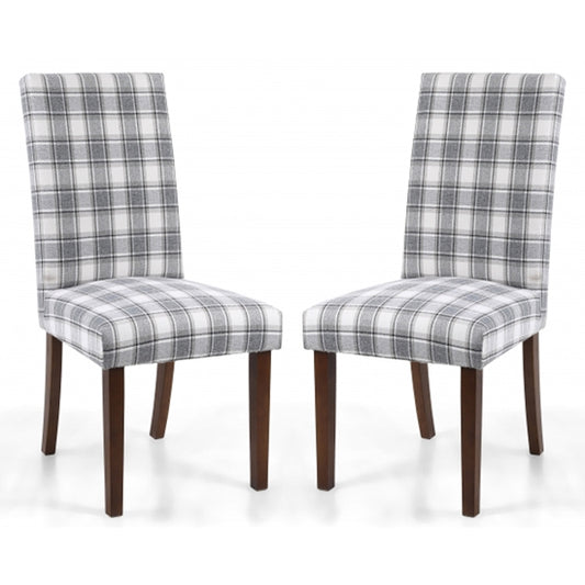 Ridley Herringbone Check Cappuccino Dining Chairs With Walnut Legs In Pair