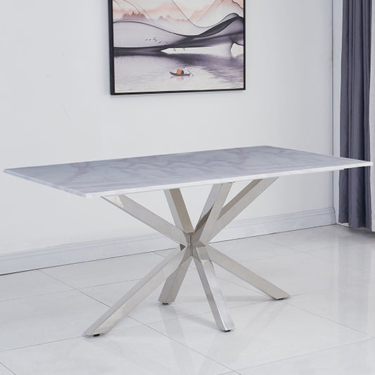 Riviera Marble 160cm Dining Table In White And Grey