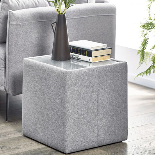 Rohe Clear Glass Top Lamp Table In Platinum Wool Effect
