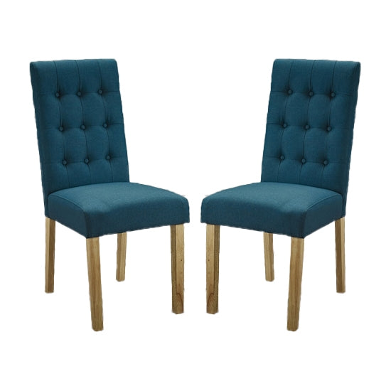 Roma Teal Linen Fabric Dining Chairs In Pair