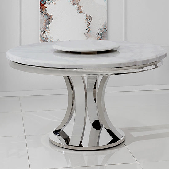 Romano Round Marble 130cm Dining Table In White
