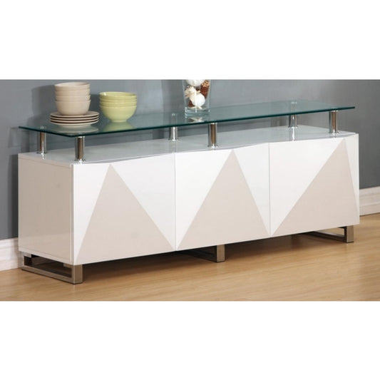 Rowley Clear Glass Top Sideboard In White High Gloss With 3 Doors