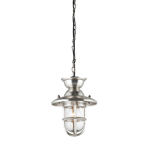 Rowling Small Industrial Style Ceiling Pendant Light In Antique Silver
