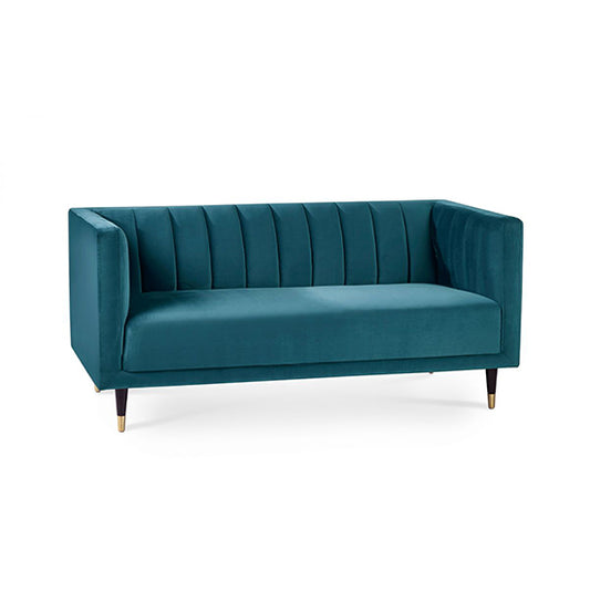 Salma Scalloped Back Velvet 2 Seater Sofa In Teal