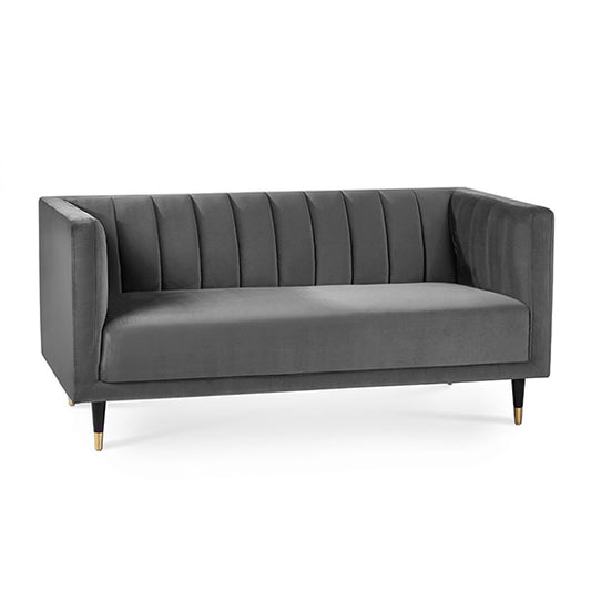Salma Scalloped Back Velvet 2 Seater Sofa In Grey