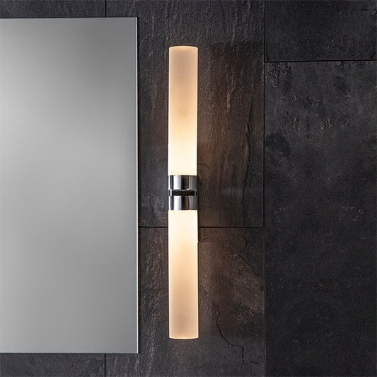 Salano LED Twin Wall Light In Chrome With Frosted Acrylic Shade