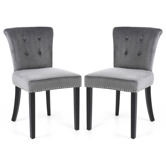 Sandringham Lionhead Grey Brushed Velvet Accent Chairs In Pair