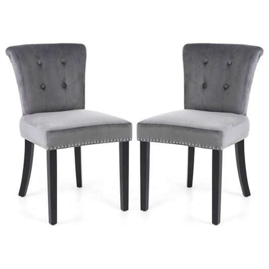 Sandringham Lionhead Grey Brushed Velvet Accent Chairs In Pair