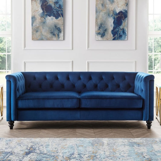 Sandringham Velvet 3 Seater Sofa In Blue
