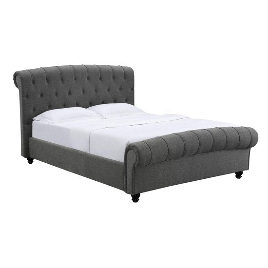 Santafe Linen Fabric Double Bed In Grey