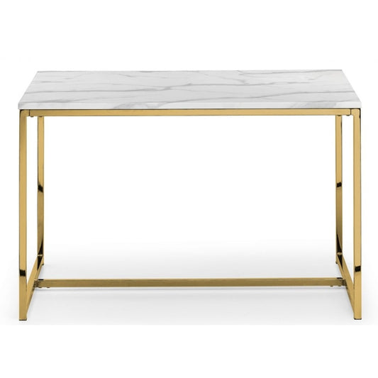 Scala Wooden Dining Table In White Marble Effect With Gold Frame