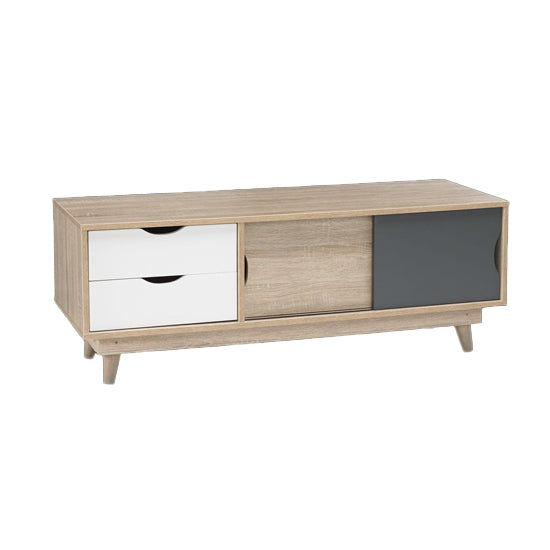 Scandi Wooden TV Stand In Grey And Oak With 2 Drawers
