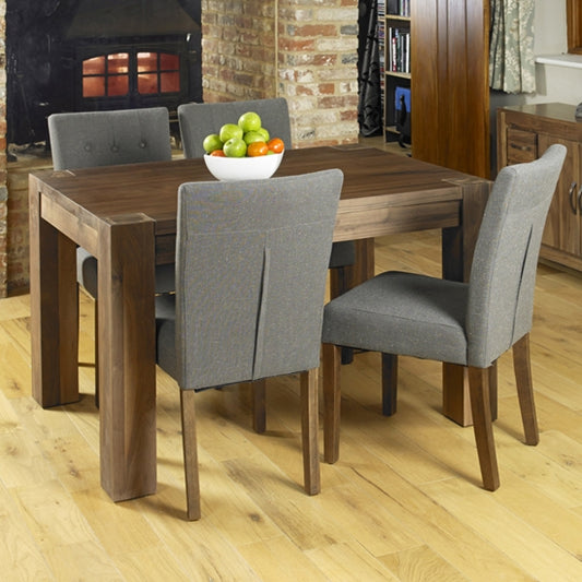 Shiro Extending Wooden Dining Table In Walnut With 6 Vrux Slate Chairs