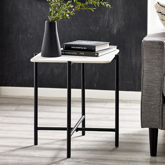 Siena Square Marbled Sintered Stone Lamp Table In White