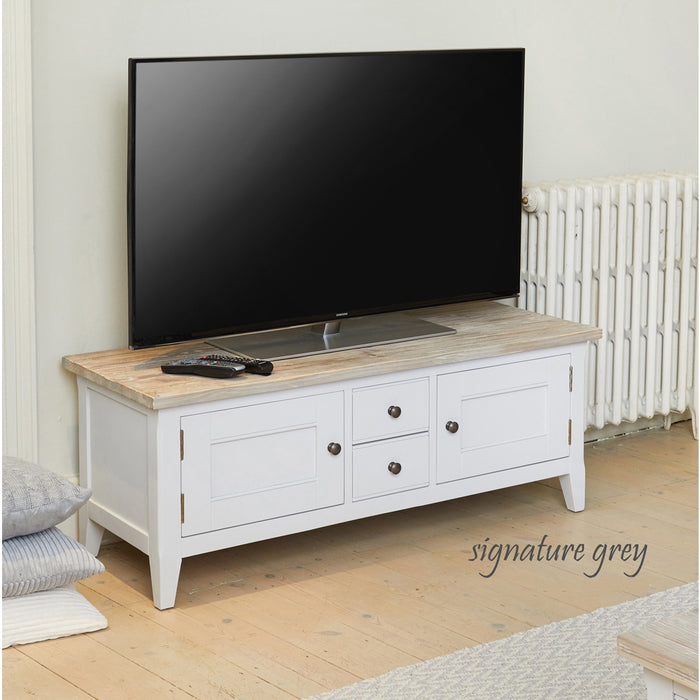Signature Large Wooden TV Stand In Grey And Oak