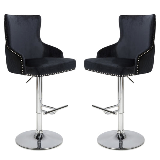 Sirocco Black Brushed Velvet Bar Stools In Pair